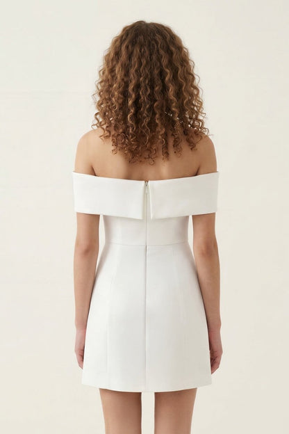 Ivory Off-the-Shoulder Satin Sheath Graduation Dress