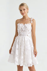 Ivory One-Shoulder Lace A-Line Graduation Dress With 3D Flower