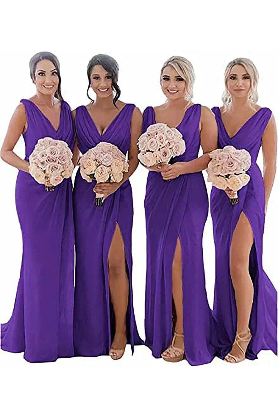Ivory Sheath Chiffon Ruched Long Bridesmaid Dress with Slit