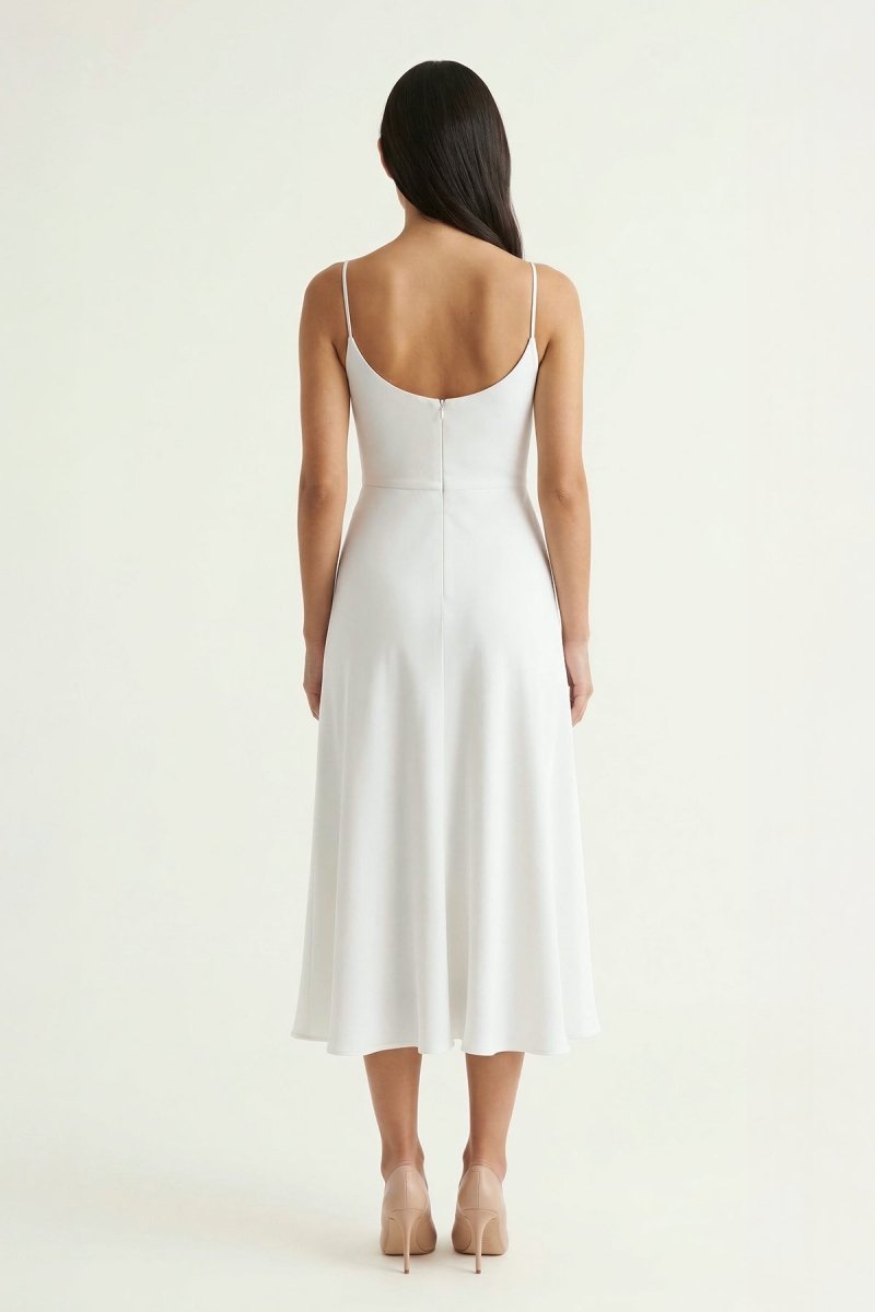 Ivory Spaghetti Strap A-Line Midi Dress