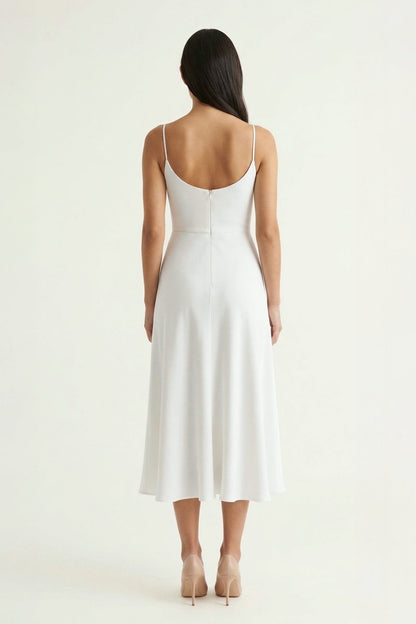 Ivory Spaghetti Strap A-Line Midi Dress