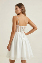 Ivory Spaghetti Strap Tulle A-Line Corset Graduation Dress