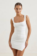 Ivory Square Neck Sheath Ruched Graduation Dress
