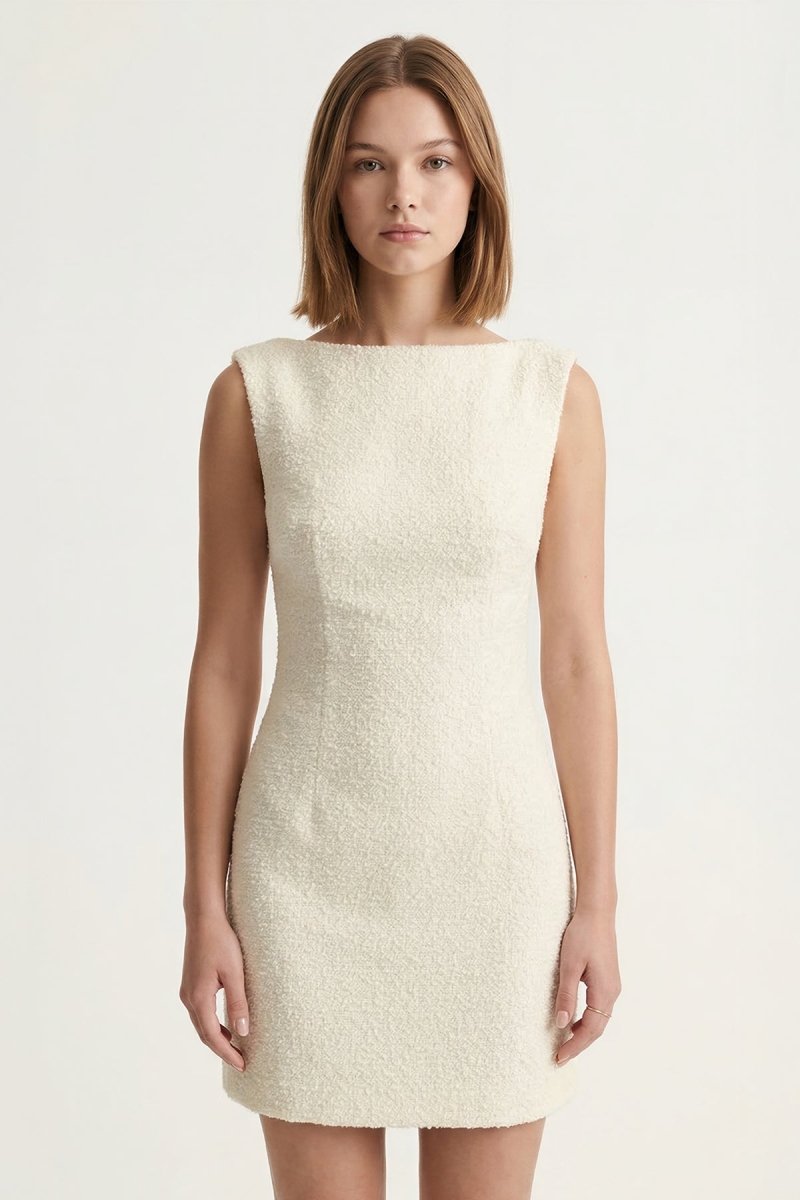 Ivory Straight Neck Sheath Graduation Dress