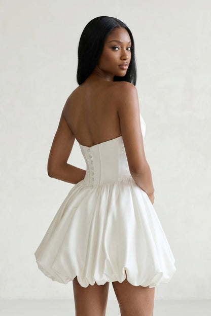 Ivory Strapless Corset A-Line Satin Graduation Dress