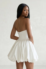 Ivory Strapless Corset A-Line Satin Graduation Dress