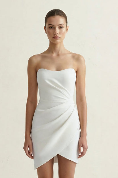 Ivory Strapless Satin Sheath Ruched Graduation Dress