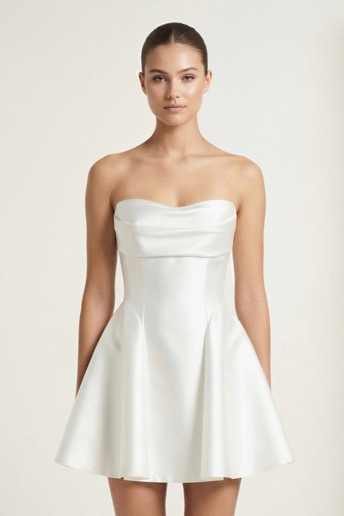 Ivory Taffeta A-Line Strapless Graduation Dress