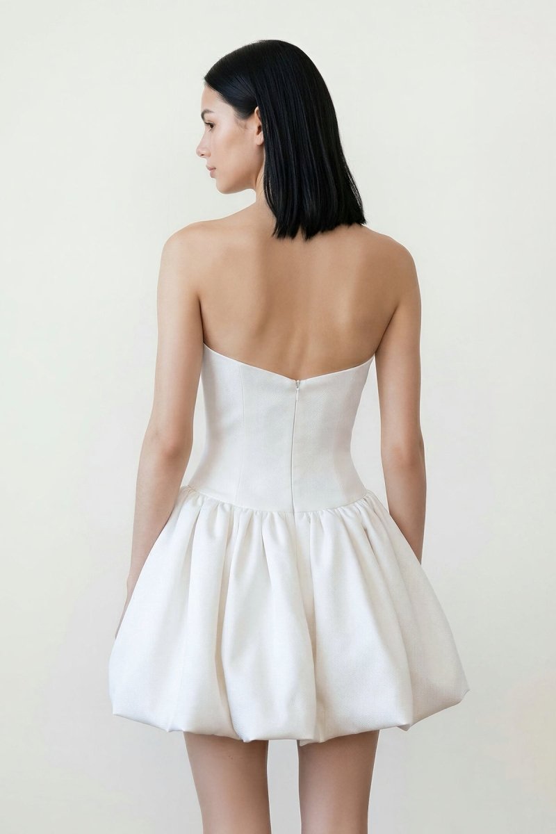 Ivory Taffeta Mini Graduation Dress With Bubble Hem