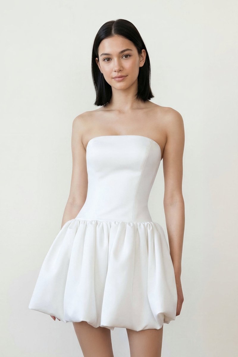 Ivory Taffeta Mini Graduation Dress With Bubble Hem