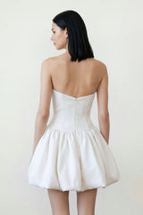 Ivory Taffeta Mini Graduation Dress With Bubble Hem