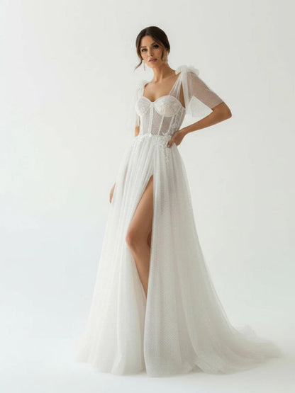 Ivory Straps A Line With Sequins Sleeveless Wedding Dresses