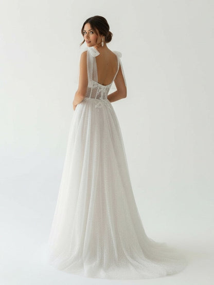 Ivory Straps A Line With Sequins Sleeveless Wedding Dresses