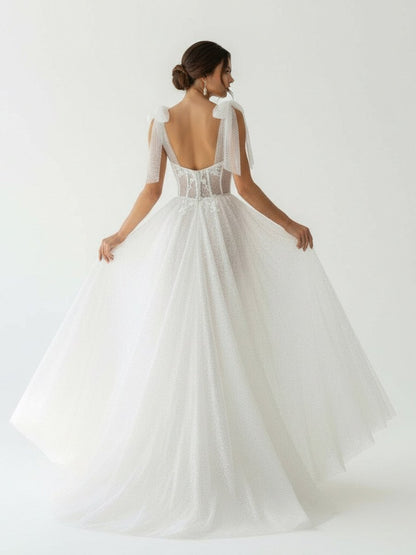Ivory Straps A Line With Sequins Sleeveless Wedding Dresses