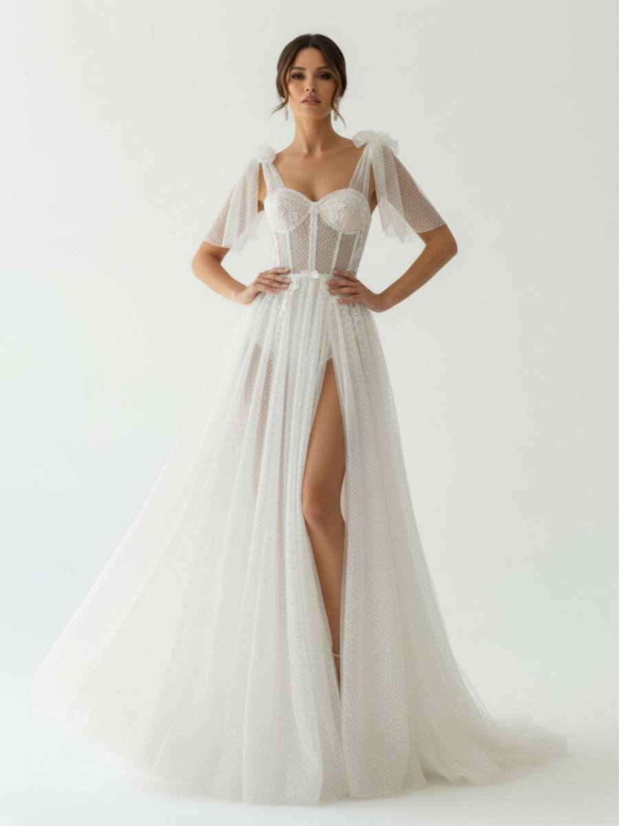 Ivory Straps A Line With Sequins Sleeveless Wedding Dresses