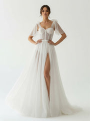 Ivory Straps A Line With Sequins Sleeveless Wedding Dresses