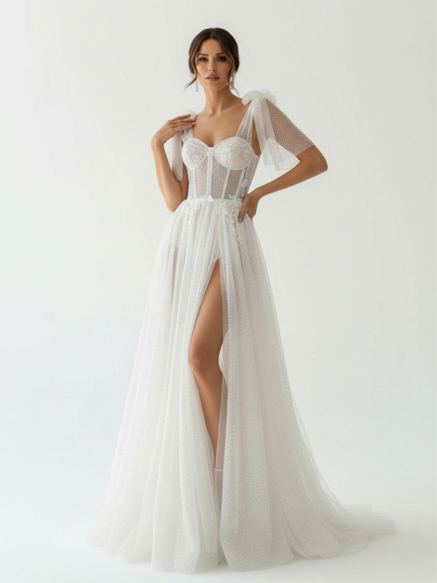 Ivory Straps A Line With Sequins Sleeveless Wedding Dresses