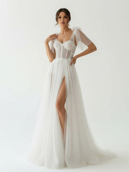 Ivory Straps A Line With Sequins Sleeveless Wedding Dresses