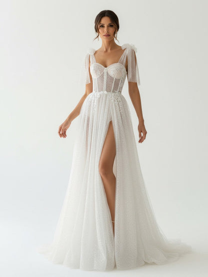 Ivory Straps A Line With Sequins Sleeveless Wedding Dresses