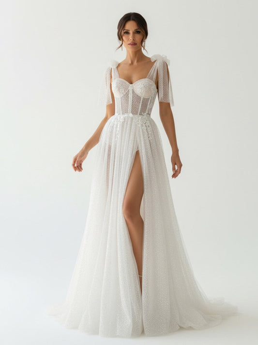 Ivory Straps A Line With Sequins Sleeveless Wedding Dresses