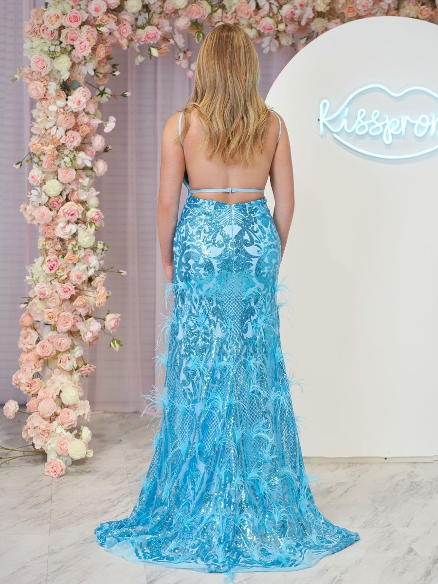 Jade Sequin Lace Spaghetti Straps Mermaid Prom Dresses with Slit
