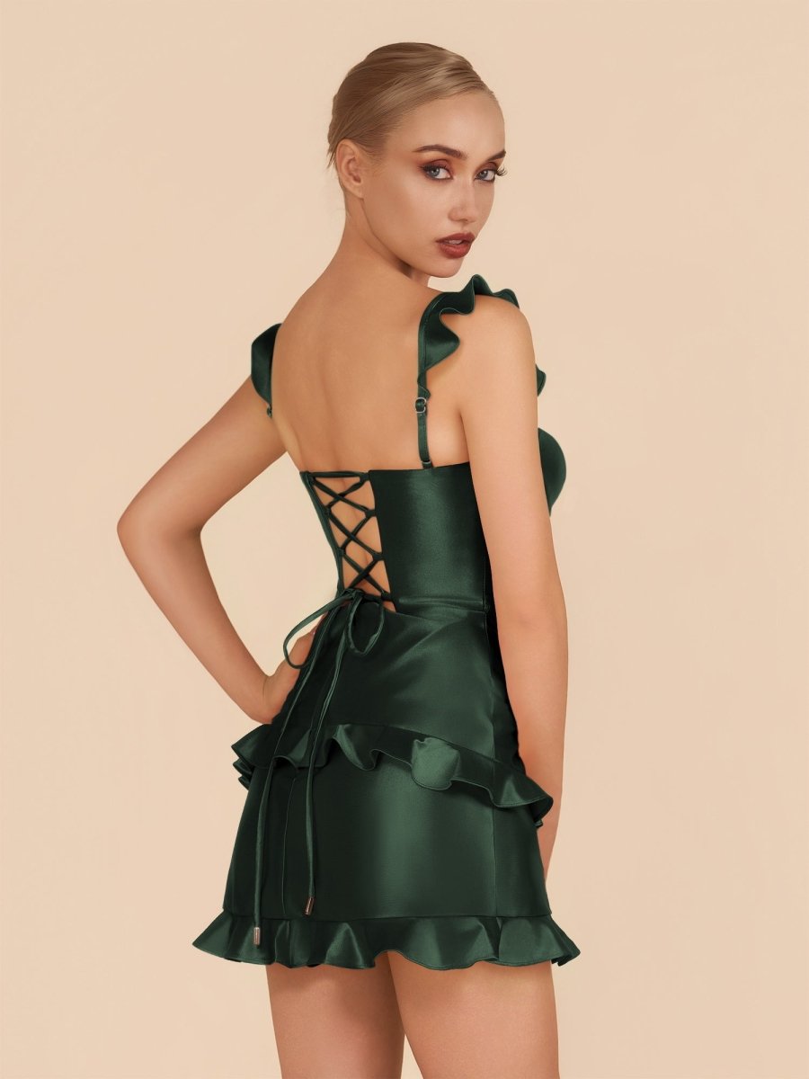 Dark Green - Sweetheart Satin Ruffles Short Homecoming & Cocktail Dresses