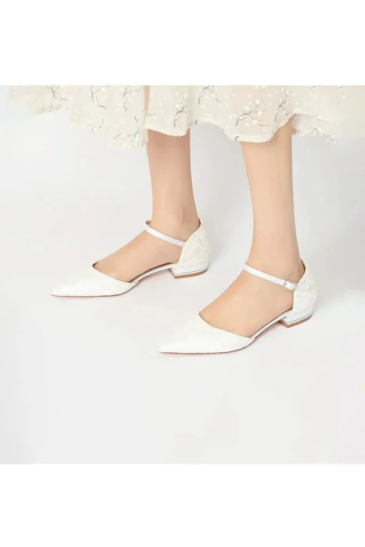 Lace One-strap Buckle Pointed Toe Mules