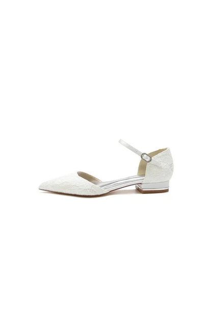 Lace One-strap Buckle Pointed Toe Mules