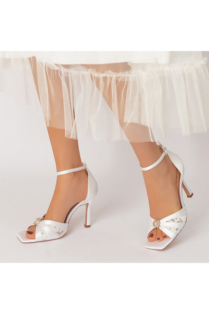 Lace Open Toe Stiletto Heels with Ankle Strap