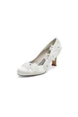 Lace Pointed Toe  Chunky Heels with Beaded
