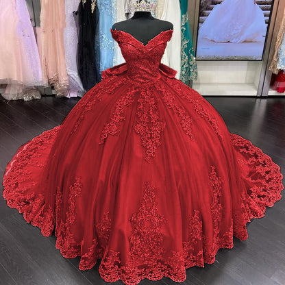 Lace Tulle Sage Applique Off Shoulder Quinceanera Dresses