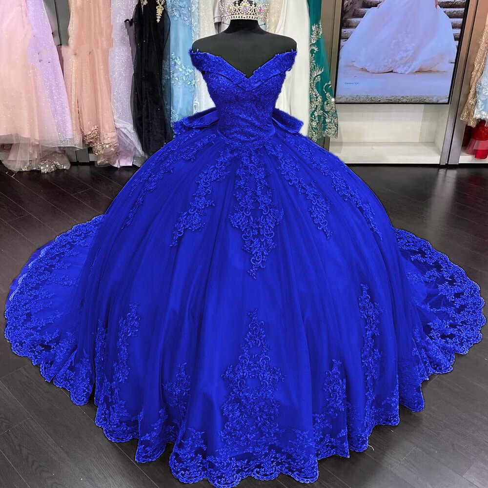 Lace Tulle Sage Applique Off Shoulder Quinceanera Dresses
