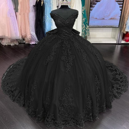 Lace Tulle Sage Applique Off Shoulder Quinceanera Dresses