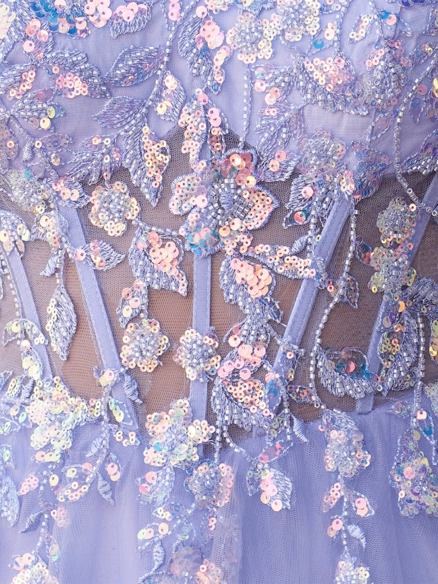 Lavender - A Line Sequined Tulle Corset Homecoming Dresses with Appliques