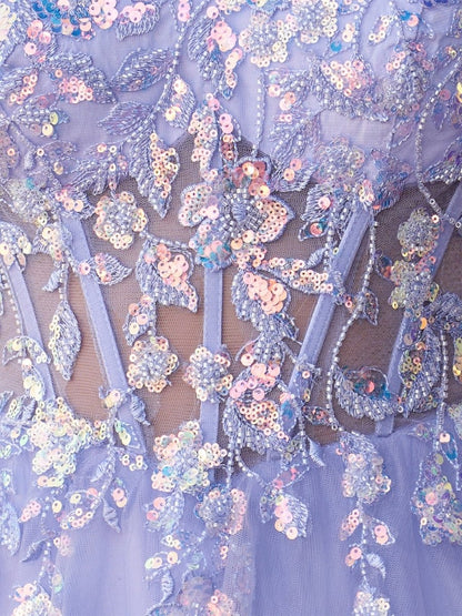 Lavender - A Line Sequined Tulle Corset Homecoming Dresses with Appliques