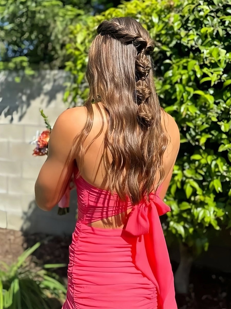 Hot Pink - Strapless Bodycon Spandex Ruffles Short Homecoming Dresses