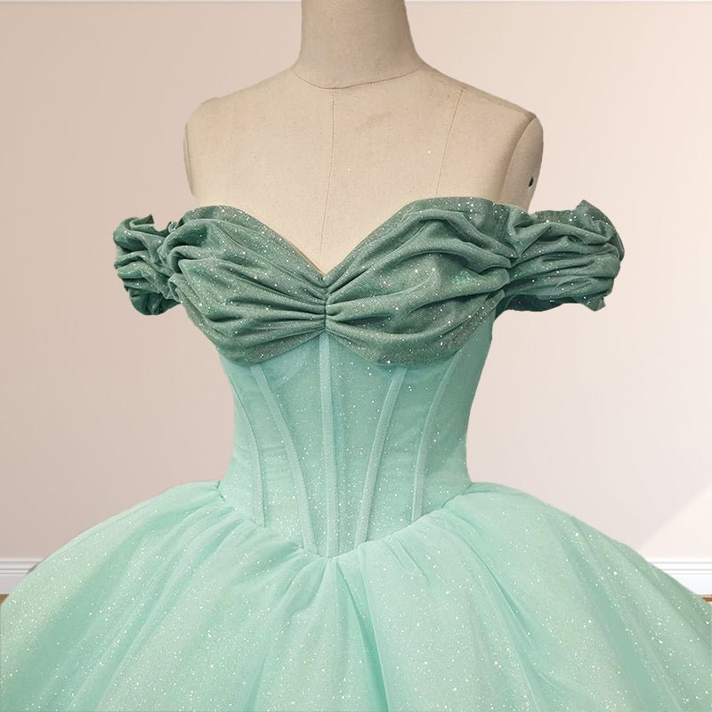 Glitter Mint Green Off The Shoulder Ball Gown Quinceanera Dresses