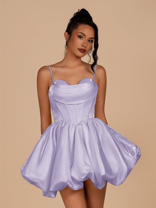 Lavender - A Line Bubble hem Satin Corset Sweetheart Homecoming Dresses