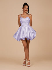 Lavender - A Line Bubble hem Satin Corset Sweetheart Homecoming Dresses