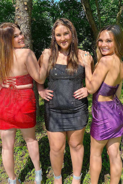 Glitter Yellow Bodycon Strapless Lace Up Short Homecoming Dress