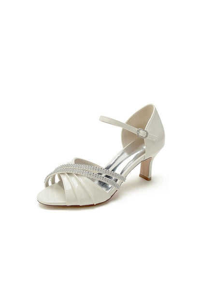 Dusty Rose Peep Toe Chunky Heels with Rhinestone