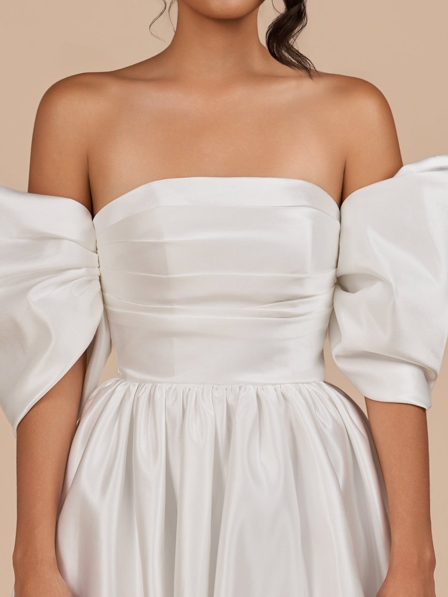 Ivory - A Line Satin Strapless Puffed Sleeves Short Homecoming Dresses
