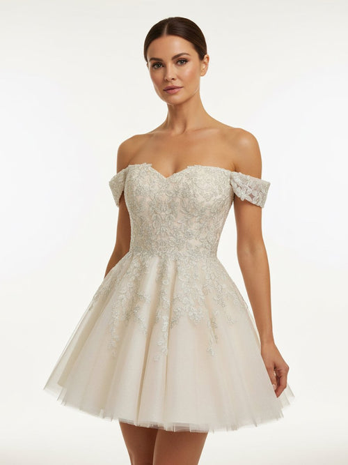 Lace White Appliques A-Line Short Wedding Dress