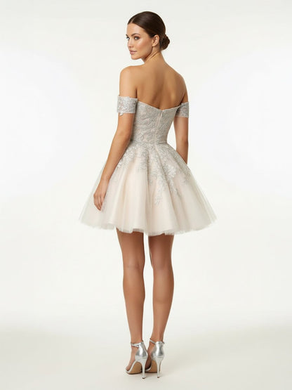 Lace White Appliques A-Line Short Wedding Dress