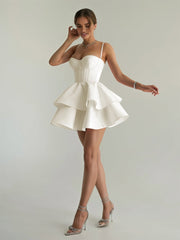 Ivory - A Line Sweetheart Satin Ruffles Short Homecoming Dress