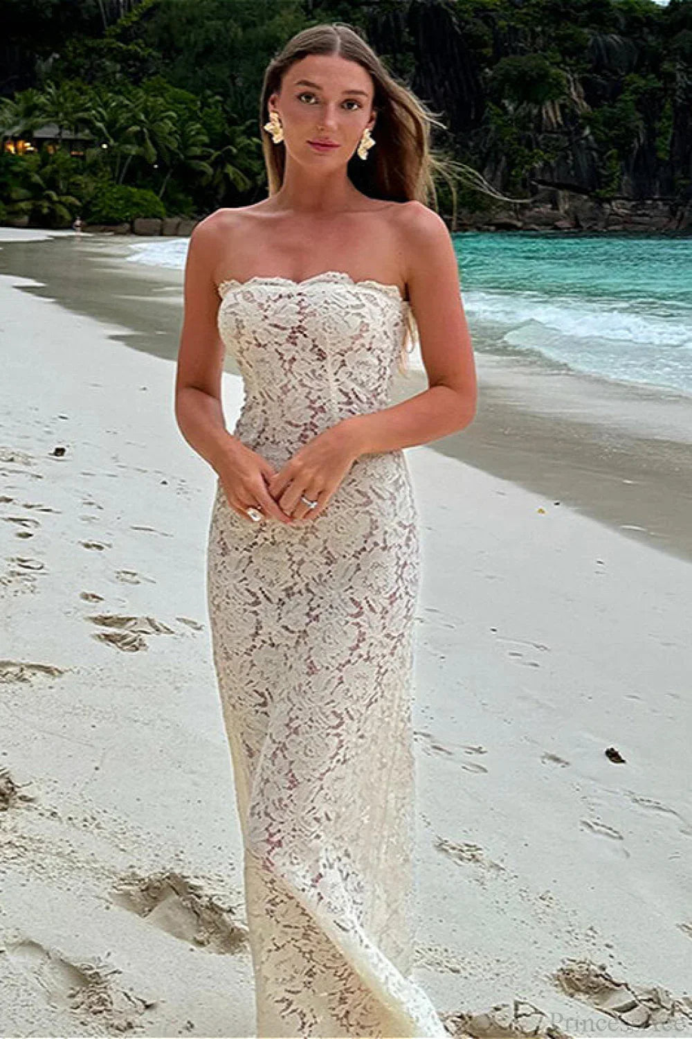 Sheer Lace Off Shoulder Elegant Maxi Dress
