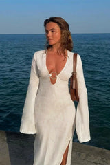 Slim Cutout V Neck Bodycon Maxi Dress