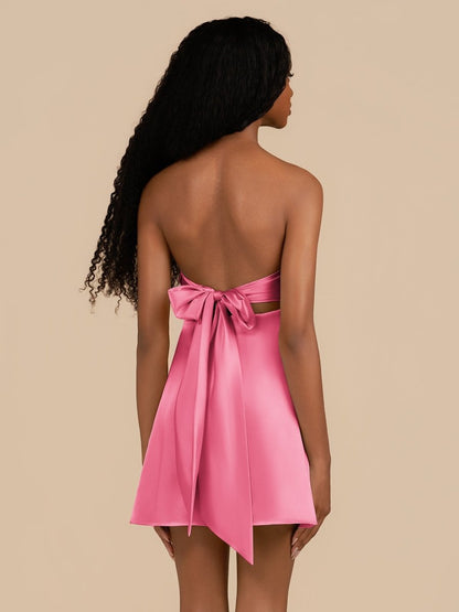 Hot Pink - Strapless A Line Short Homecoming & Cocktail Dresses With Keyhole