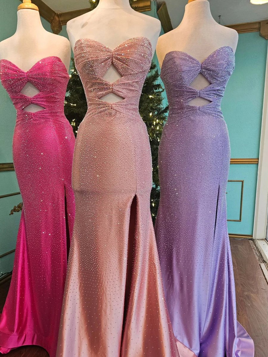 Glitter Mermaid Yellow Sweetheart Cut-out Long Prom Dress with Beading
