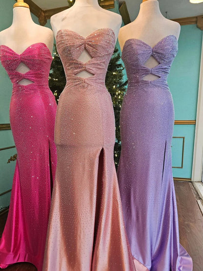 Glitter Mermaid Yellow Sweetheart Cut-out Long Prom Dress with Beading